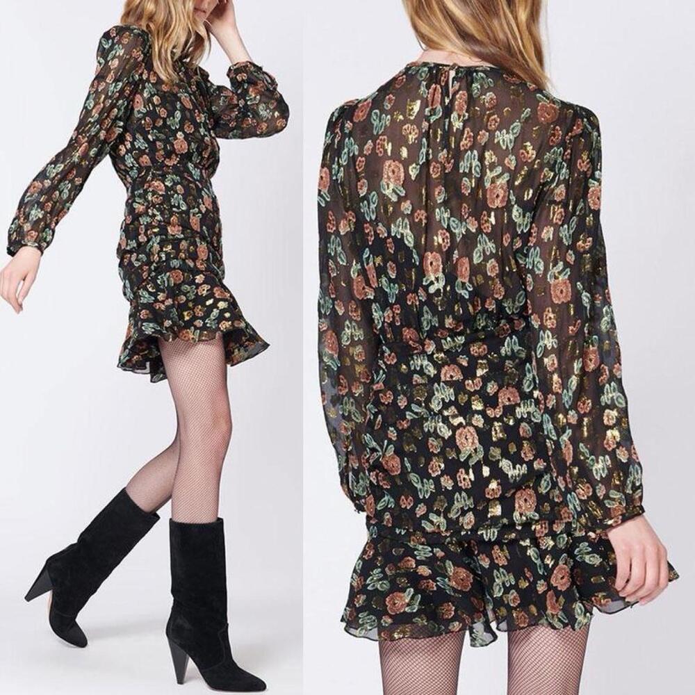 $560 VERONICA BEARD SILK BLEND ROBIN FLORAL DRESS W/ RUCHED WAIST - SZ 8